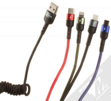 USAMS U26 4in1 kroucený opletený USB kabel s konektory 2x Apple Lightning, USB Type-C a microUSB černá (black rgb)