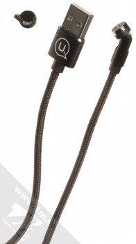 USAMS U59 Rotatable Magnetic Charging Cable USB kabel s otočným magnetickým pinovým konektorem a samostatnou magnetickou záslepkou s Apple Lightning konektorem černá (black)