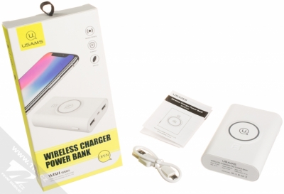 USAMS Wish Wireless Charger Power Bank záložní zdroj s bezdrátovým nabíjením 8000mAh bílá (white) balení