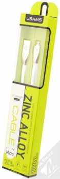 USAMS Zinc Alloy plochý USB kabel s microUSB konektorem pro mobilní telefon, mobil, smartphone - délka 1,2 metru bílá (white) krabička