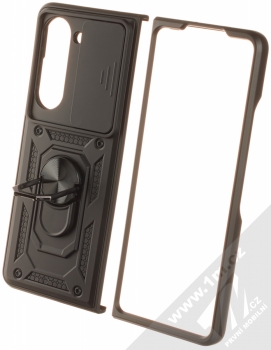 1Mcz Armor CamShield odolný ochranný kryt s držákem na prst pro Samsung Galaxy Z Fold5 černá (black) držák a otevřené