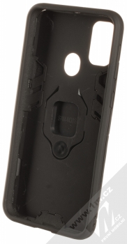1Mcz Armor Ring odolný ochranný kryt s držákem na prst pro Samsung Galaxy M21 černá (black) zepředu