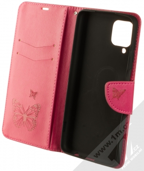 1Mcz Bridges Roj motýlů 1 Book flipové pouzdro pro Samsung Galaxy A12, Galaxy M12 sytě růžová (hot pink) otevřené