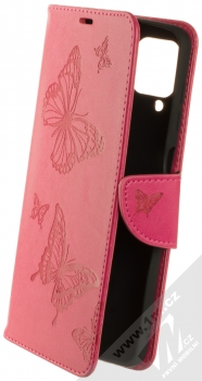 1Mcz Bridges Roj motýlů 1 Book flipové pouzdro pro Samsung Galaxy A12, Galaxy M12 sytě růžová (hot pink)