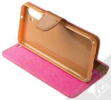 1Mcz Canvas Book flipové pouzdro pro Samsung Galaxy A13 5G sytě růžová hnědá (hot pink camel) stojánek