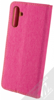 1Mcz Canvas Book flipové pouzdro pro Samsung Galaxy A13 5G sytě růžová hnědá (hot pink camel) zezadu