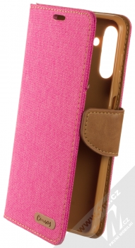 1Mcz Canvas Book flipové pouzdro pro Samsung Galaxy A13 5G sytě růžová hnědá (hot pink camel)