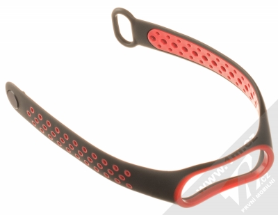 1Mcz Double Color Strap silikonový pásek na zápěstí pro Xiaomi Mi Band 3, Mi Band 4 černá červená (black red) rozepnuté