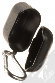 1Mcz Faux Leather pouzdro pro sluchátka Apple AirPods černá (black) otevřené