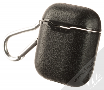 1Mcz Faux Leather pouzdro pro sluchátka Apple AirPods černá (black) zezadu