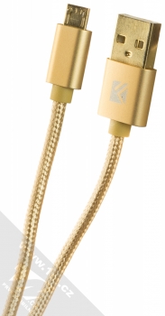 1Mcz Floveme Strap opletený USB kabel s microUSB konektorem a koženým páskem zlatá (gold)