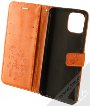 1Mcz GlypticaL Roj motýlů 1 Book flipové pouzdro pro Xiaomi Mi 11 Lite, Mi 11 Lite 5G oranžová (orange) otevřené