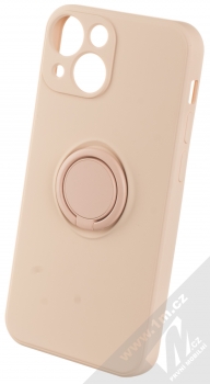 1Mcz Grip Ring Skinny ochranný kryt s držákem na prst pro Apple iPhone 13 mini světle růžová (powder pink)