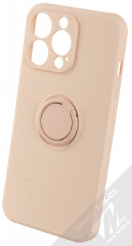 1Mcz Grip Ring Skinny ochranný kryt s držákem na prst pro Apple iPhone 13 Pro světle růžová (powder pink)