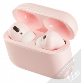 1Mcz i20 AirPro TWS Bluetooth stereo sluchátka světle růžová (light pink) nabíjecí pouzdro se sluchátky