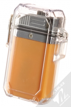 1Mcz JL-671O Elektrický zapalovač s dvojitým výbojem a hodinami s LED posvícením ve voděodolném pouzdře oranžová (orange) komplet zezadu