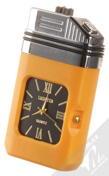 1Mcz JL-671O Elektrický zapalovač s dvojitým výbojem a hodinami s LED posvícením ve voděodolném pouzdře oranžová (orange) zapalovač