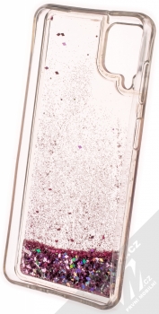 1Mcz Liquid Diamond Sparkle ochranný kryt s přesýpacím efektem třpytek pro Samsung Galaxy A12 růžově zlatá (rose gold) zepředu