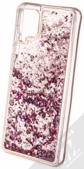 1Mcz Liquid Diamond Sparkle ochranný kryt s přesýpacím efektem třpytek pro Samsung Galaxy A12 růžově zlatá (rose gold) zezadu