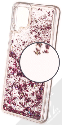 1Mcz Liquid Diamond Sparkle ochranný kryt s přesýpacím efektem třpytek pro Samsung Galaxy A12 růžově zlatá (rose gold)