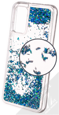 1Mcz Liquid Diamond Sparkle ochranný kryt s přesýpacím efektem třpytek pro Xiaomi Redmi 9T, Poco M3 tyrkysová (turquoise)