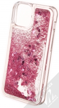1Mcz Liquid Heart Sparkle ochranný kryt s přesýpacím efektem třpytek pro Apple iPhone 13 mini světle růžová (light pink) zezadu