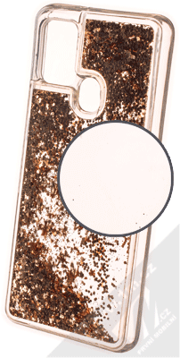 1Mcz Liquid Hexagon Sparkle ochranný kryt s přesýpacím efektem třpytek pro Samsung Galaxy A21s zlatá (gold)