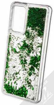 1Mcz Liquid Hexagon Sparkle ochranný kryt s přesýpacím efektem třpytek pro Samsung Galaxy A52, Galaxy A52 5G zelená (green) zezadu