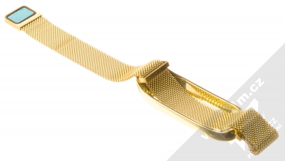 1Mcz Milanese Wristband magnetický pásek z leštěného kovu na zápěstí pro Xiaomi Mi Band 5, Mi Band 6, Mi Band 7 zlatá (gold) rozepnuté zezadu