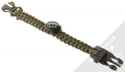 1Mcz Survival náramek s 5 nástroji pro přežití armádní zelená (army green) rozepnuté