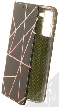 1Mcz Trendy Book Lines flipové pouzdro pro Samsung Galaxy S21 FE černá růžová (black pink)