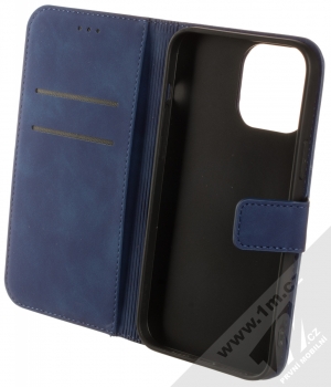 1Mcz Velvet Book flipové pouzdro pro Apple iPhone 13 Pro Max tmavě modrá (dark blue) otevřené
