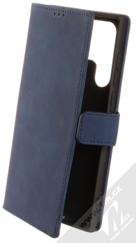 1Mcz Velvet Book flipové pouzdro pro Samsung Galaxy S22 Ultra 5G tmavě modrá (dark blue)