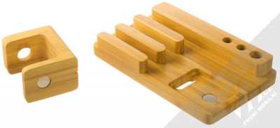 1Mcz WD007 dřevěný univerzální stojánek s 3 pozicemi a 1 pozicí na dokovací stanici pro Apple Watch borovicově béžová (pine beige) balení