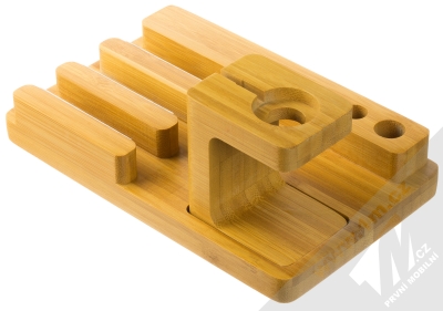 1Mcz WD007 dřevěný univerzální stojánek s 3 pozicemi a 1 pozicí na dokovací stanici pro Apple Watch borovicově béžová (pine beige)