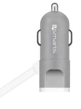 4smarts MultiCord nabíječka do auta s microUSB konektorem, Apple Lightning konektorem a USB výstupem 2,4A pro mobilní telefon, mobil, smartphone, tabl bílá (white)