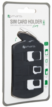 4smarts SIM Card Holder, držák se sadou microSIM a nanoSIM adaptérů pro mobilní telefon, mobil, smartphone, tablet černá (black)