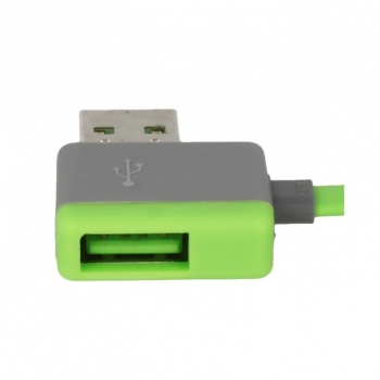 4smarts StackWire plochý USB kabel s microUSB konektorem a druhým USB portem pro mobilní telefon, mobil, smartphone zelená (green) - USB port