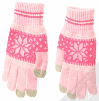 Aligator Touch Gloves Nordic pletené rukavice s motivem pro kapacitní dotykový displej růžová (pink) zepředu (hřbet ruky)