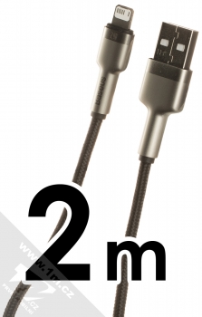 Baseus Cafule Metal Cable opletený USB kabel délky 2 metry s Apple Lightning konektorem (CALJK-B01) stříbrná černá (silver black)