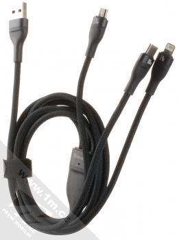 Baseus Flash Cable 3in1 opletený USB kabel délky 120cm s konektory Apple Lightning, USB Type-C a microUSB 100W (CASS030003) tmavě modrá (dark blue) komplet