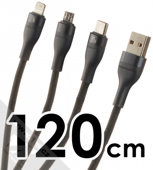 Baseus Flash Cable 3in1 opletený USB kabel délky 120cm s konektory Apple Lightning, USB Type-C a microUSB 100W (CASS030003) tmavě modrá (dark blue)