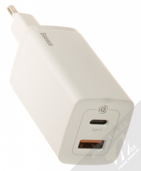 Baseus GaN2 Lite Quick Charger nabíječka do sítě s 1x USB a 1x USB Type-C výstupy 65W (CCGAN2L-B02) bílá (white) zboku výstupy