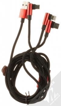 Baseus MVP 3in1 zalomený opletený USB kabel s konektory Apple Lightning, USB Type-C a microUSB (CAMLT-WZ09) červená (red) komplet