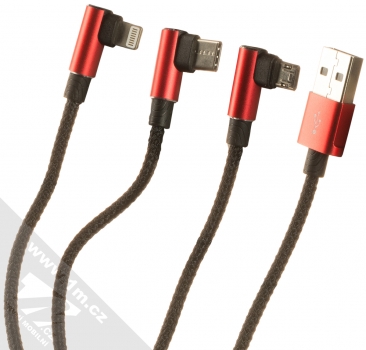 Baseus MVP 3in1 zalomený opletený USB kabel s konektory Apple Lightning, USB Type-C a microUSB (CAMLT-WZ09) červená (red)
