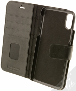 Bugatti Zurigo Full Grain Leather Booklet Case flipové pouzdro z pravé kůže pro Apple iPhone X černá (black) otevřené