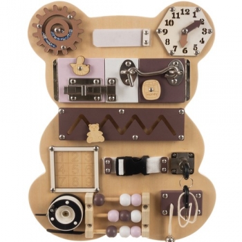 1Mcz Medvídek dřevěná manipulační deska interaktivní vzdělávací hračka Montessori hnědá (brown)