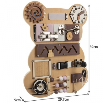 1Mcz Medvídek dřevěná manipulační deska interaktivní vzdělávací hračka Montessori hnědá (brown)