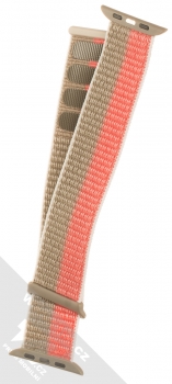 Dux Ducis Sport Watch Band textilní řemínek pro Apple Watch 42mm, Watch 44mm, Watch 45mm béžová růžová (pomelo pink) rozepnuté