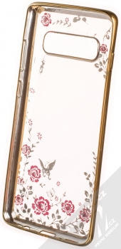 Forcell Diamond Flower TPU ochranný kryt pro Samsung Galaxy S10 Plus zlatá (gold) zepředu
